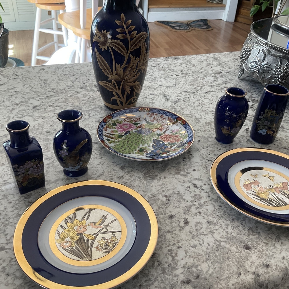 Authentic Japanese Chokin Art Cobalt Blue 24 Kt Gold Enlay - Picture 7 of 16